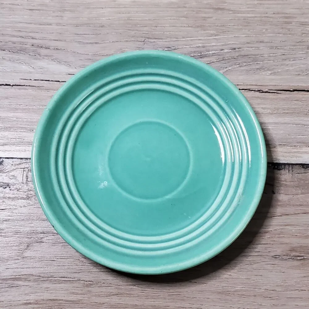Set of 3 Genuine Vintage Bauer Pottery Ringware Saucers - Blue, Cobalt, Green